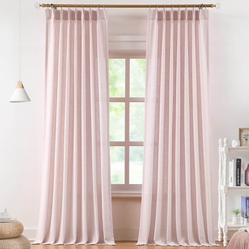 Vision Home Soft Pink Pinch Pleated Semi Sheer Curtains Textured Linen Blended Light Filtering Window Curtains 108 inch for Living Room Bedroom Pinch Pleat Drapes with Hooks 2 Panels 9ft 40"" Wx108 L - Image 1